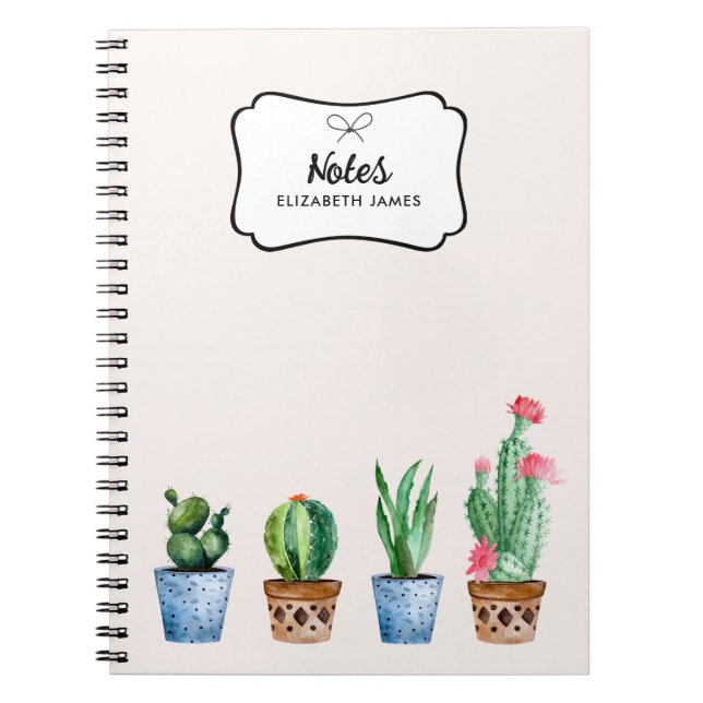 Carnet Aquarelle Boho Poted Cactus & Succulents Personnal (Devant)