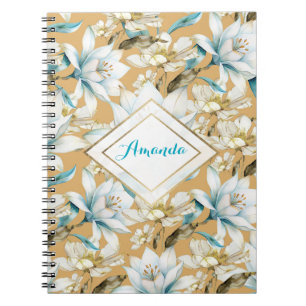 Carnet Aquarelle botanique bleu blanc lily floral