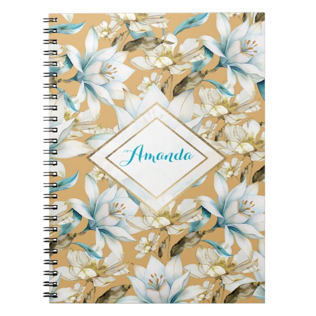 Carnet Aquarelle botanique bleu blanc lily floral (Devant)