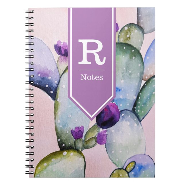 Carnet Aquarelle Cactus & Blossoms | Personnalisé (Devant)