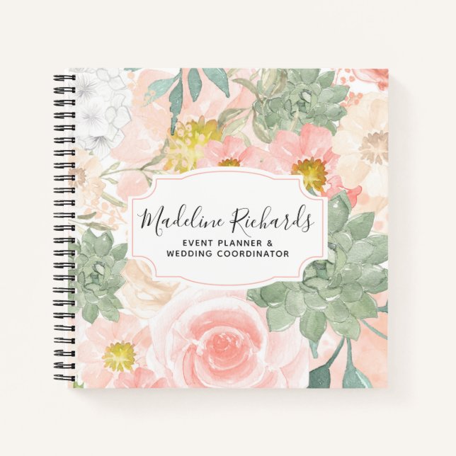 Carnet Aquarelle Chic Peach & Mint Floral & Succulents (Devant)