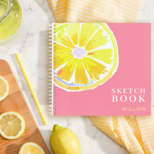 Carnet Aquarelle citron Monogramme rose moderne