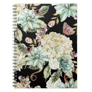 Carnet Aquarelle claire : Motif Rose Hydrangea.