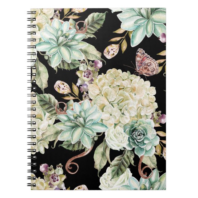 Carnet Aquarelle claire : Motif Rose Hydrangea. (Devant)