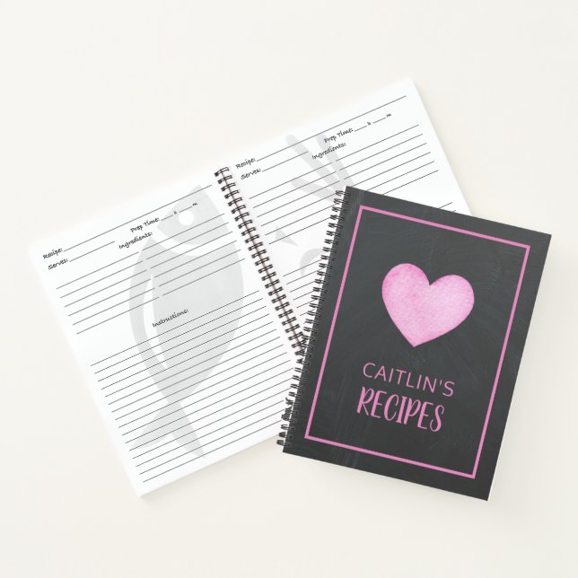 Carnet Aquarelle Coeur rose Recette personnalisée (Intérieur)