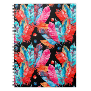 Carnet Aquarelle coloré plumes motif