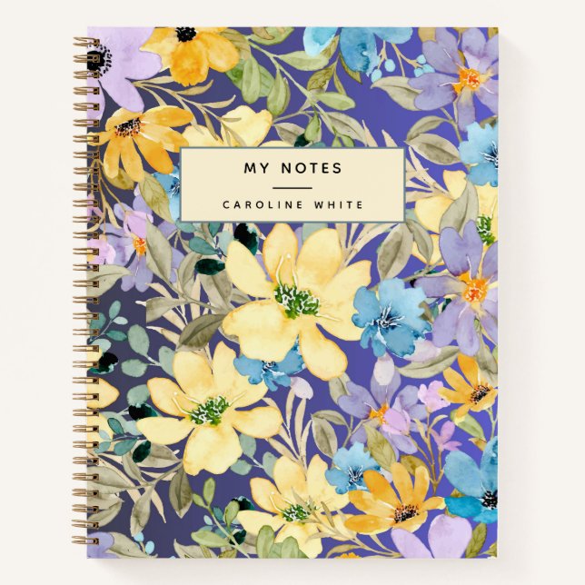 Carnet Aquarelle colorée Floral Personnalisé (Devant)