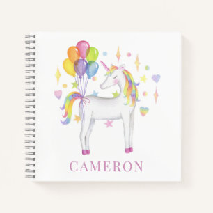 Carnet Aquarelle couleur arc-en-ciel Unicorne avec ballon