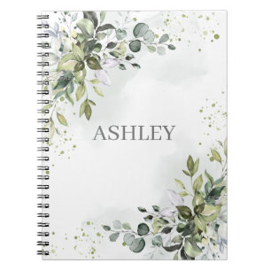 Carnet Aquarelle couleur bleu Dusty Nom personnalisé
