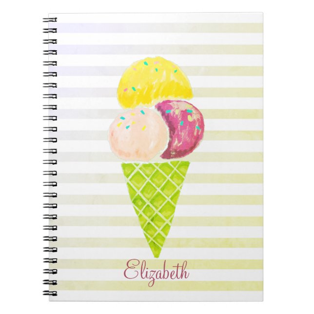 Carnet Aquarelle Crème glacée, Rayé (Devant)