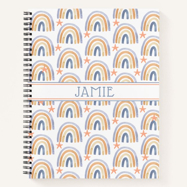 Carnet Aquarelle Cute Rainbows & Stars Personnalisé (Devant)