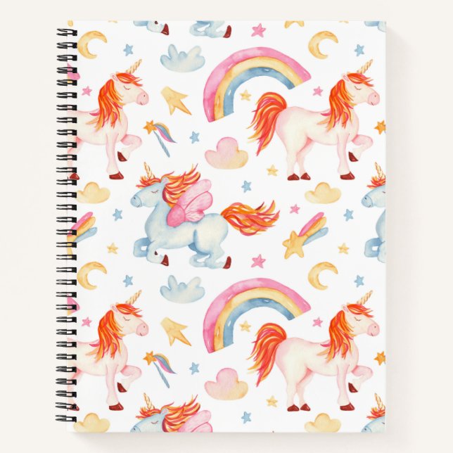 Carnet Aquarelle Cute Unicorne Composition primaire (Devant)