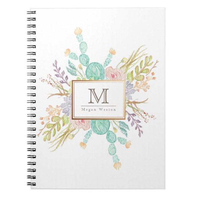 Carnet Aquarelle de bouquet Succulente | Initiale (Devant)