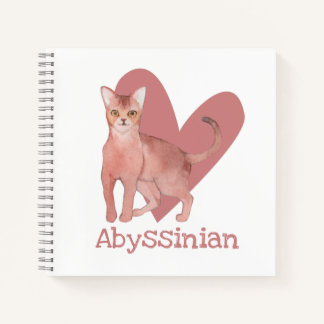Carnet Aquarelle de chat abyssinian Kitty Pink Heart Jour