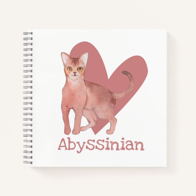 Carnet Aquarelle de chat abyssinian Kitty Pink Heart Jour (Devant)