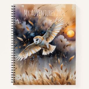 Carnet Aquarelle de hibou personnalisable dans la nature