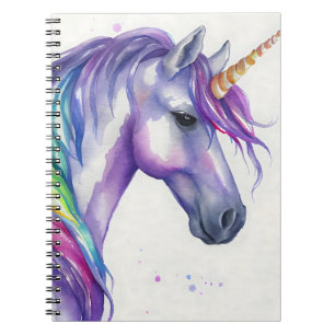 Carnet Aquarelle de la licorne de l'Imaginaire pourpre et