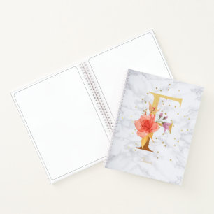 Carnet Aquarelle de marbre moderne Golden Monogram LETTRE