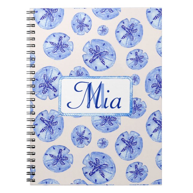 Carnet Aquarelle de sable bleu dollar-nom monogramme pers (Devant)
