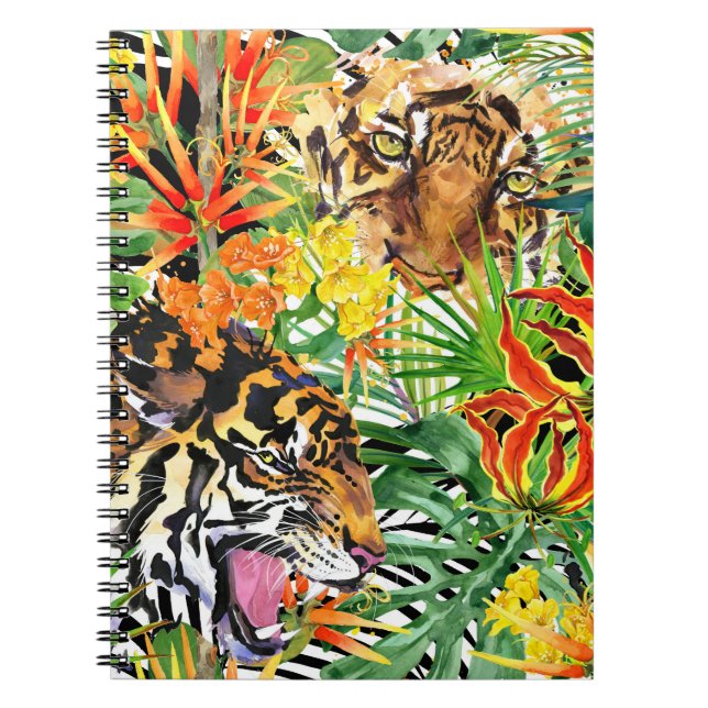 Carnet Aquarelle de tigre tropical Motif de jungle (Devant)