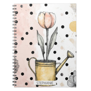 Carnet Aquarelle de tulipe vintage à pois Art