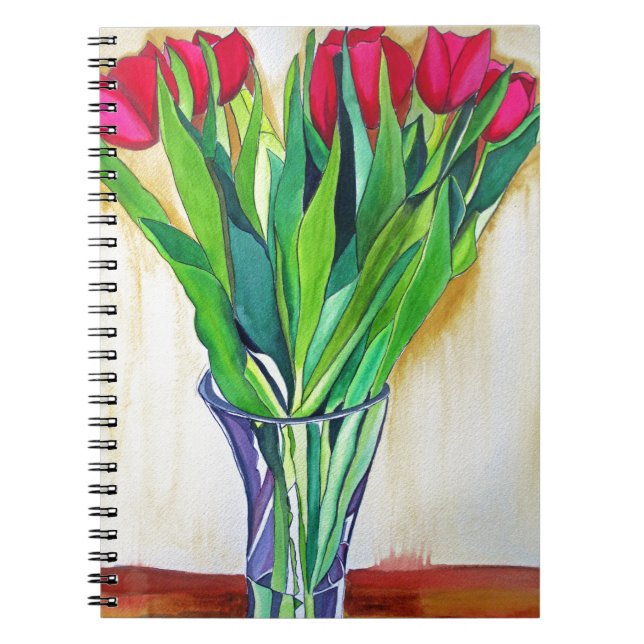 Carnet aquarelle de tulipes roses et rouges (Devant)