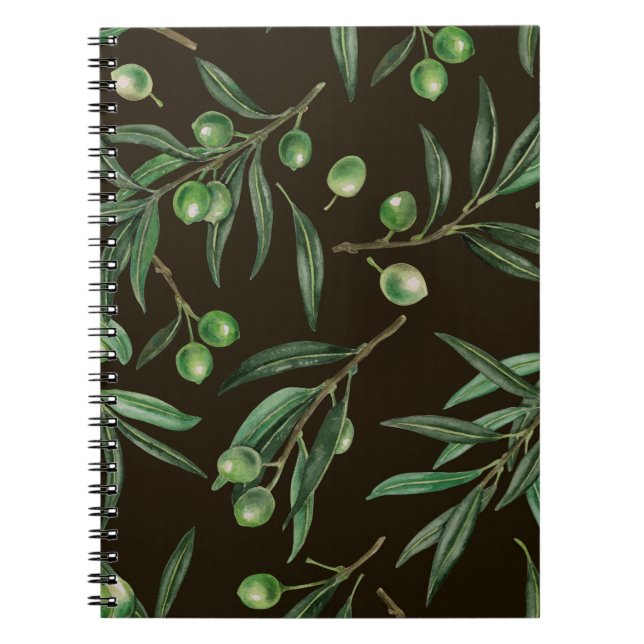 Carnet Aquarelle des branches d'olive en noir (Devant)