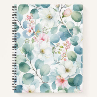 Carnet Aquarelle Douce Eucalyptus et Fleur Rose
