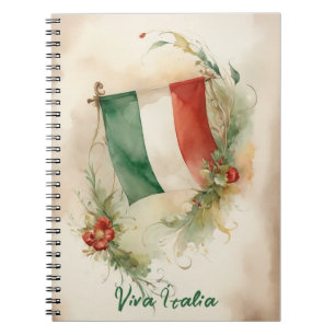 Carnet Aquarelle drapeau italien vintage viva Italia