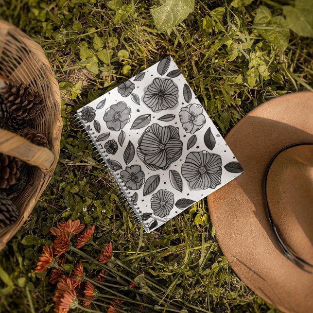 Carnet Aquarelle et fleurs d'encre - noir et blanc (Créateur téléchargé)
