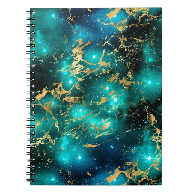 Carnet Aquarelle étonnante Galaxie de marbre vert et or (Devant)