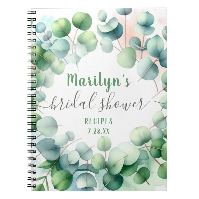 Carnet Aquarelle Eucalyptus Fête des mariées personnalisé (Devant)