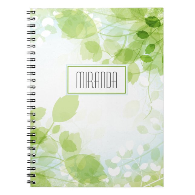 Carnet Aquarelle Feuille de printemps Monogramme (Devant)