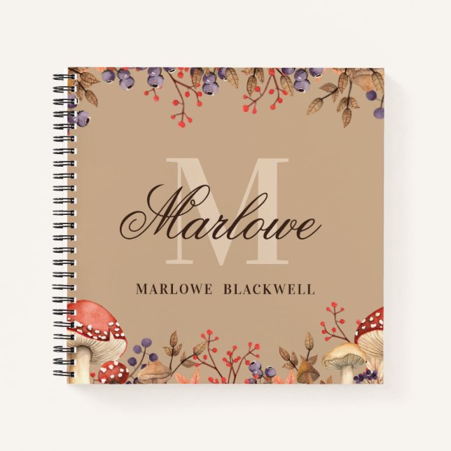 Carnet Aquarelle Feuilles de chute Tan Brown Monogramme S (Devant)