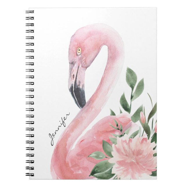Carnet Aquarelle Flamant rose rose Tropical avec votre no (Devant)