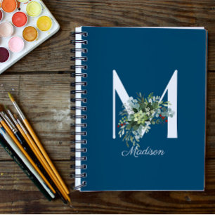 Carnet Aquarelle fleur sauvage bleu initial
