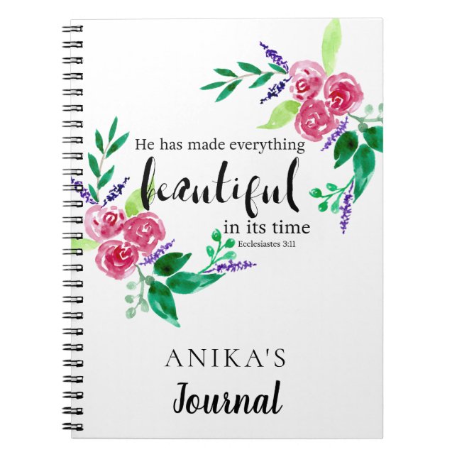Carnet aquarelle fleurs bible verse personnalisé chic (Devant)