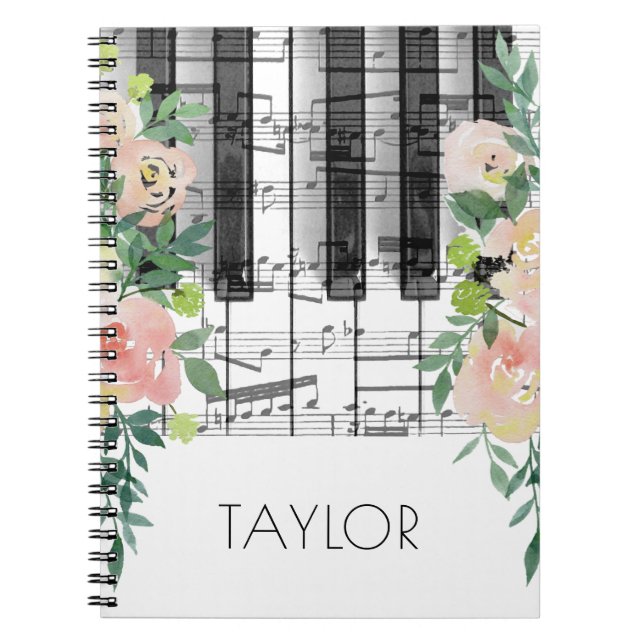 Carnet aquarelle fleurs musique piano (Devant)