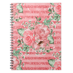 Carnet Aquarelle Fleurs Roses Roses & Bandes de Paillette
