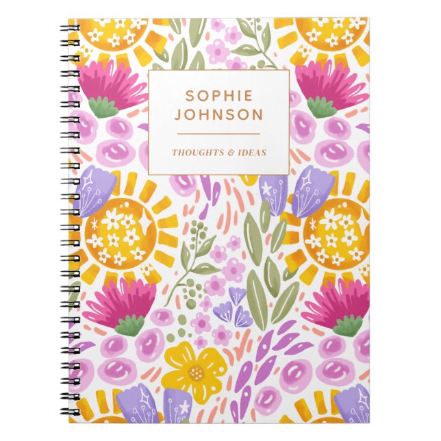 Carnet Aquarelle Floral Joli Personnalisé Coloré (Devant)