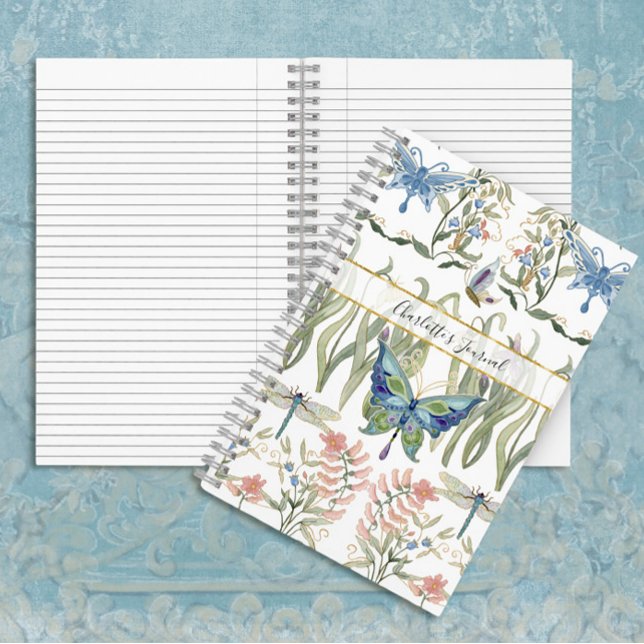 Carnet Aquarelle florale Bleu et Papillon rose (Créateur téléchargé)