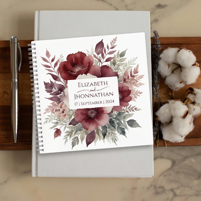 Carnet Aquarelle florale bourguignonne moderne Mariage bl (Créateur téléchargé)