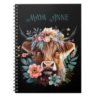 Carnet Aquarelle florale de la vache de Highland