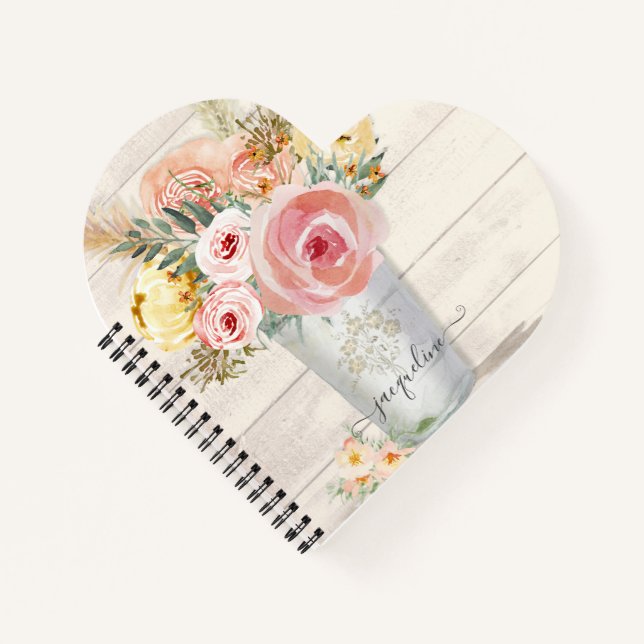 Carnet Aquarelle florale de pivoine Boho rousse Bois rust (Devant)
