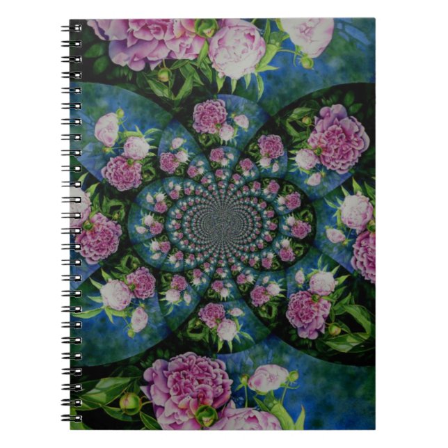 Carnet Aquarelle florale de pivoine rose blanc (Devant)