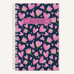 Carnet Aquarelle Florale Fleur Motif mignonne Coeur rose