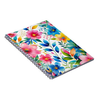 Carnet Aquarelle Florale - Fleurs Jaunes Bleues Rose
