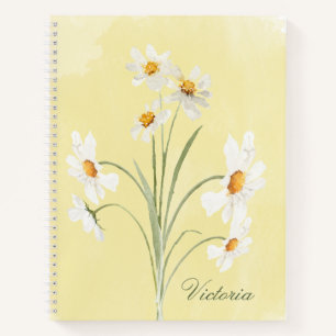 Carnet Aquarelle florale jaune marguerite personnalisée 