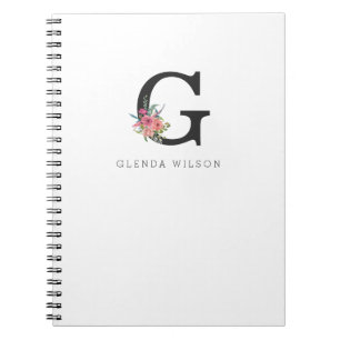 Carnet Aquarelle florale mignonne Boho rose Monogramme