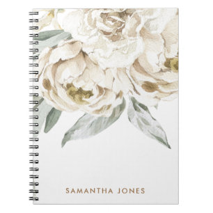 Carnet Aquarelle florale minimaliste moderne Peonie blanc